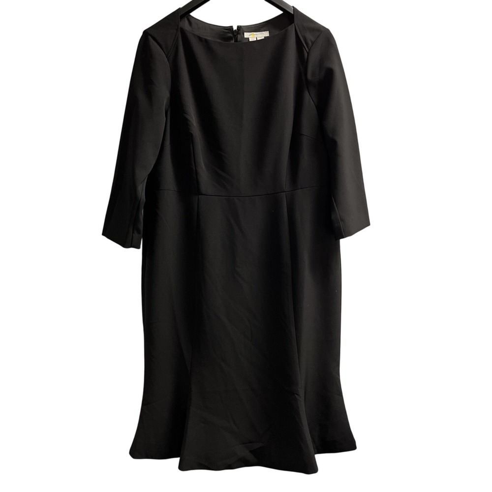 Boden Black Midi Dress with Three-Quarter Sleeves and Flared Hem